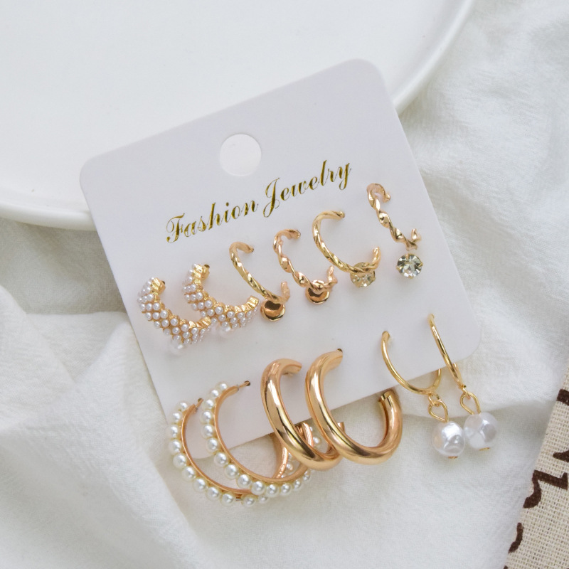 fashion inlaid pearl rhinestone earrings setpicture3