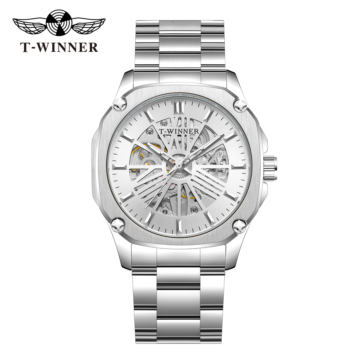 T-WINNER8216 nueva correa de aleación reloj mecánico automático reloj de moda de negocios impermeable para hombres