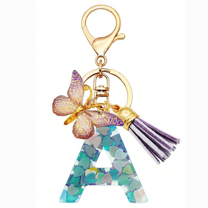 Cross-border a-z English Letter Key Chain Butterfly Tassel Pendant Love Sequins Drop Bag Car Keychain