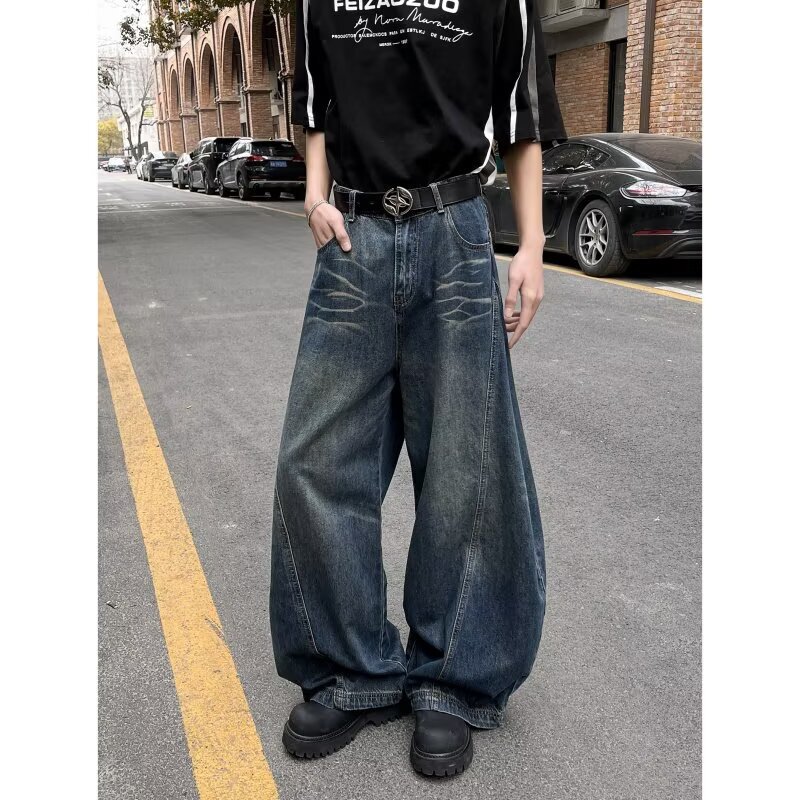 2025 New American High Street Cleanfit Bamboo Distressed Scimitar Jeans Men's Straight-Leg Slightly Flared Silhouette Long Pants