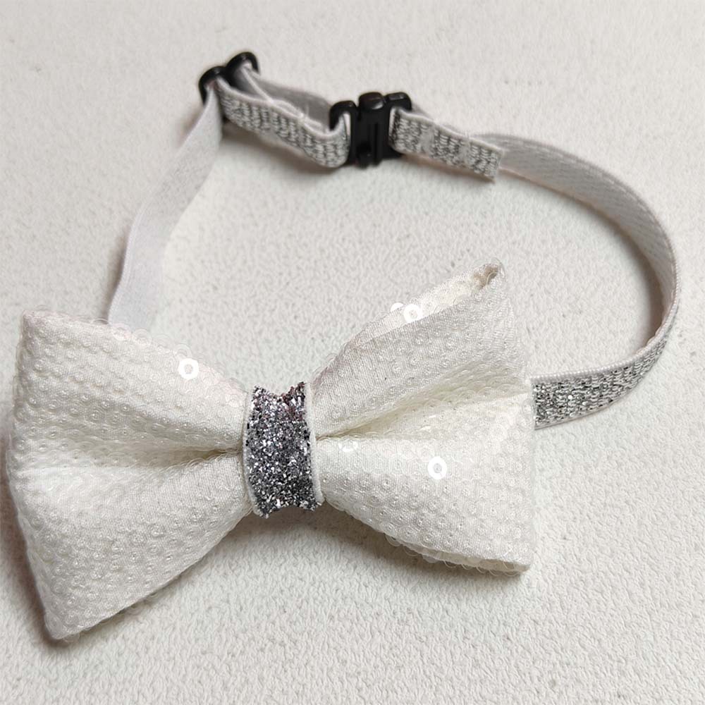 Ventas de la fábrica en stock lentejuelas pajarita PET pajarita avanzada de lentejuelas gato perro arco ajustable accesorios para mascotas