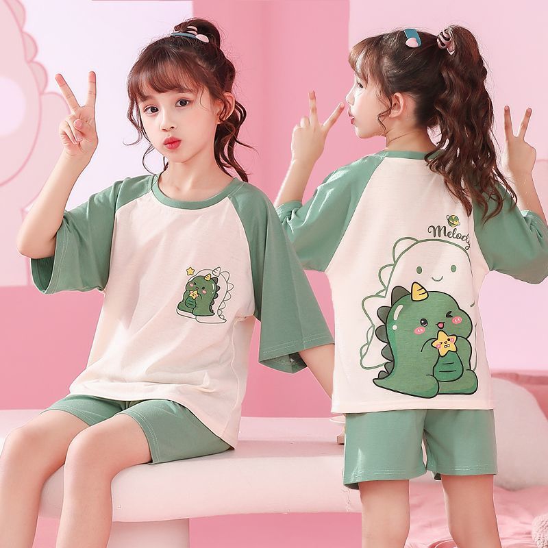 Verano niñas pijamas algodón peinado fino traje de manga corta niños niñas estilo occidental grande lindo homewear