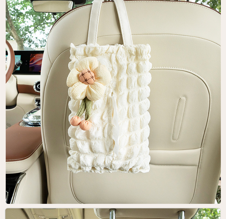 Car tissue box cute puff grid car chair back hanging tissue box creative sunflower car tissue box