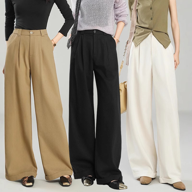 Genuine Brand Tencel Wool Casual Wide-Leg Pants for Women 2025 Spring and Autum New Straight Suit Pants Loose Floor-Length Pants