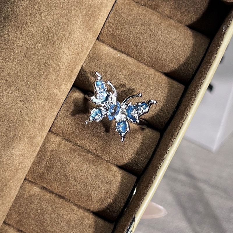 ライトラグジュアリーニッチレトロサファイアジルコンオープンリングレディースコールドスタイルパーソナライズハイエンドシンプルファッション人差し指リング