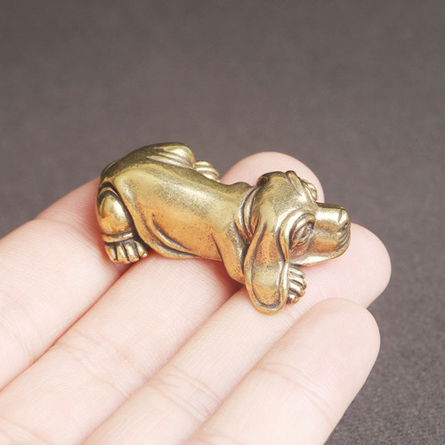 Retro brass prosperous pen holder study paperweight ornaments twelve zodiac dog toys tea pet ornaments old copper wholesale