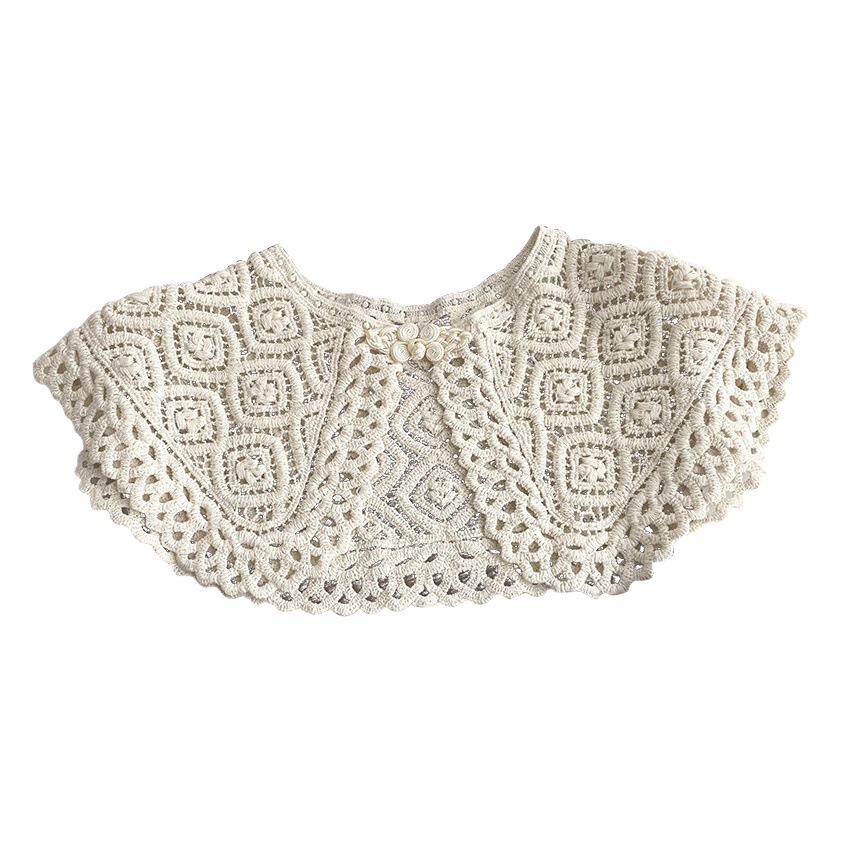 Cuello falso recortado de crochet de punto de encaje para mujer en primavera y otoño con camisa y falda chal decorativo cuello de muñeca versátil