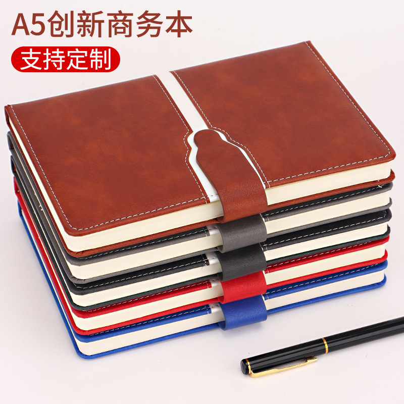 A5 Notebook Simple Creative Leather Notepad Thickened Business Office Meeting Record Book Printable Logo