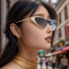 2025新款欧美时尚猫眼太阳眼镜女款个性一体镜潮流防晒墨镜女跨境