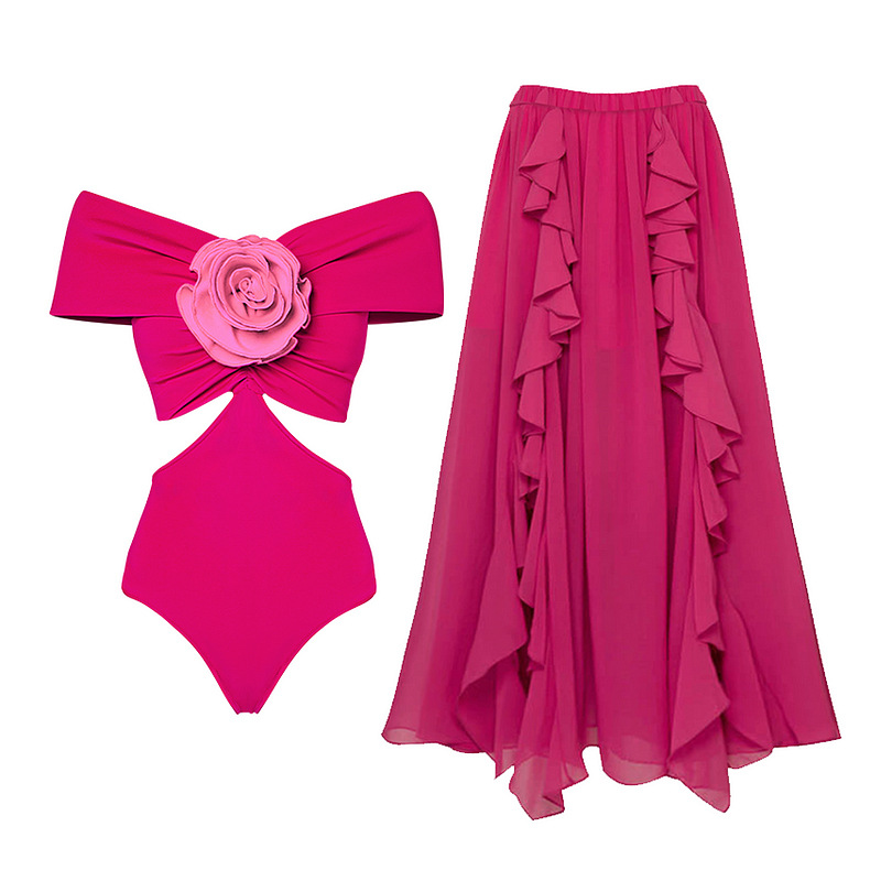 Women's Elegant Lady Solid Color Flower 2 Pieces Set One Piece Swimwear display picture 3