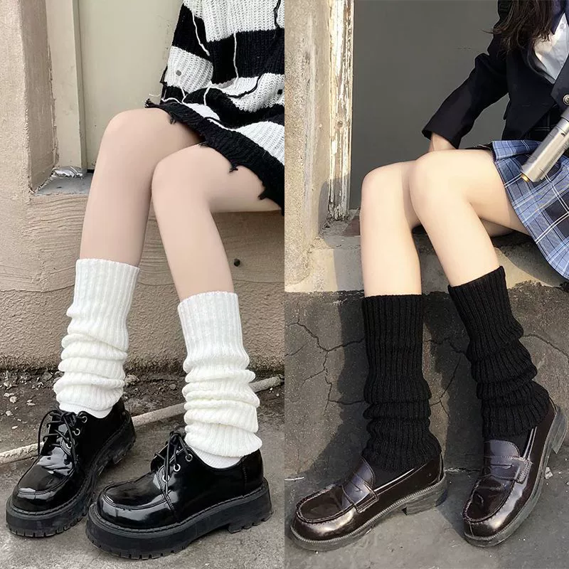 Japanese knitted white gaiters, socks, fitted, Lolita style