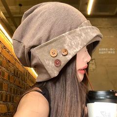 日系纽扣复古废土风堆堆帽女 小众百搭冷帽大头围显脸小包头帽子