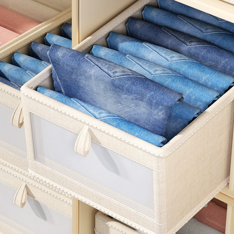 Foldable Storage Box, Cotton‑Linen Organizer, Beige, 40×28×17 cm (Stackable)