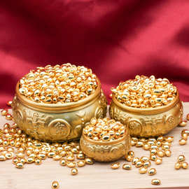 聚宝盆招财盆摆件招财盆金属工艺品沙金小元宝实心黄铜五福聚宝盆