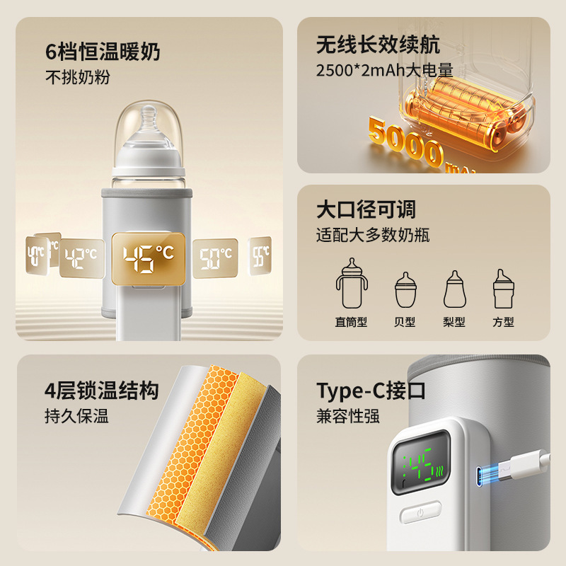 メーカー直販 赤ちゃん用ミルクウォーマー 携帯用ミルクウォーマー 哺乳瓶加熱器 保温カバー デジタルディスプレイ付き|undefined