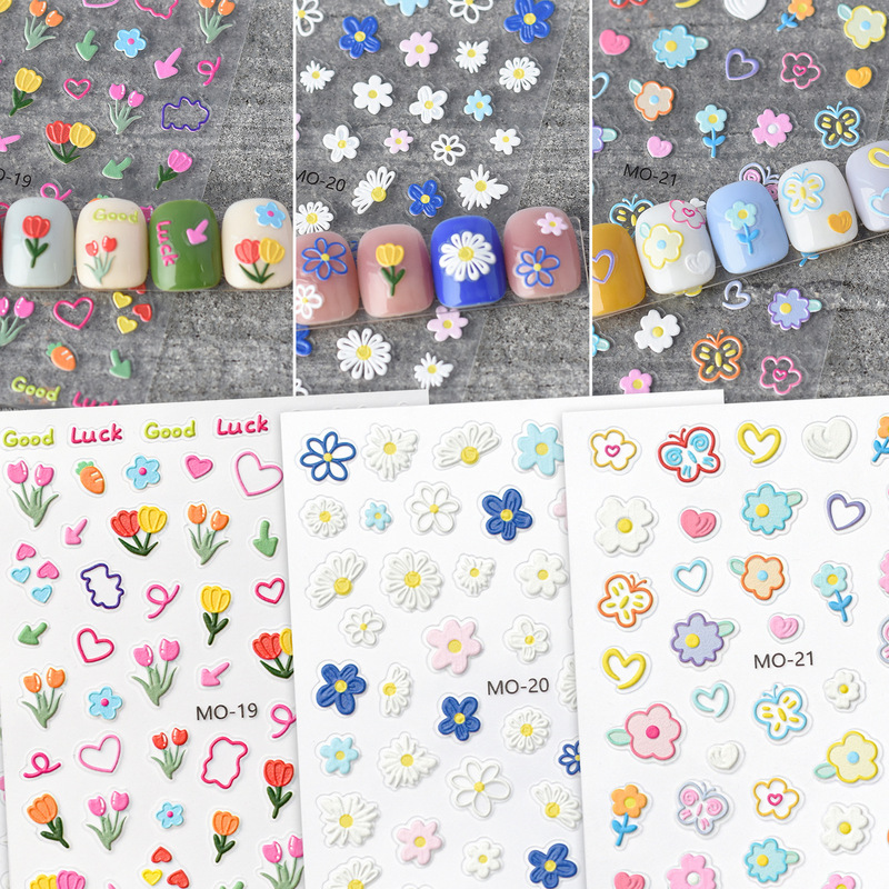 Nail Art New Relief Sticker Tulip Flower Love Decal Summer Little Daisy Hyun-a Nail Sticker Jewelry Sticker