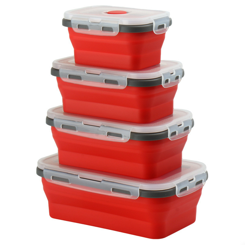 Caixa de almuerzo de silicona en stock, microondas plegables, caja de almuerzo de silicona, caja de almacenamiento de refrigerador, caja de preservación, tazón de silicona