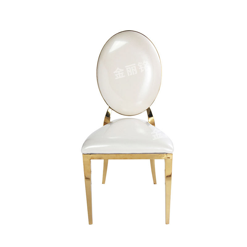 Silla de acero inoxidable dorada para hotel, bodas, banquetes, restaurantes, sala de estar, silla de comedor con respaldo redondo de acero inoxidable, venta al por mayor.