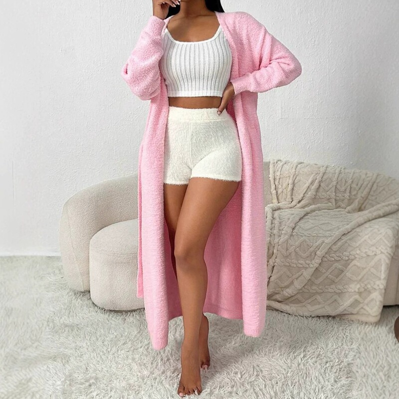 Cross-Border Imitation Mink Velvet Pure Color Knitwear Cardigan Outwear Women's Autumn and Winter Loose Plush Fluffy Long Cardigan