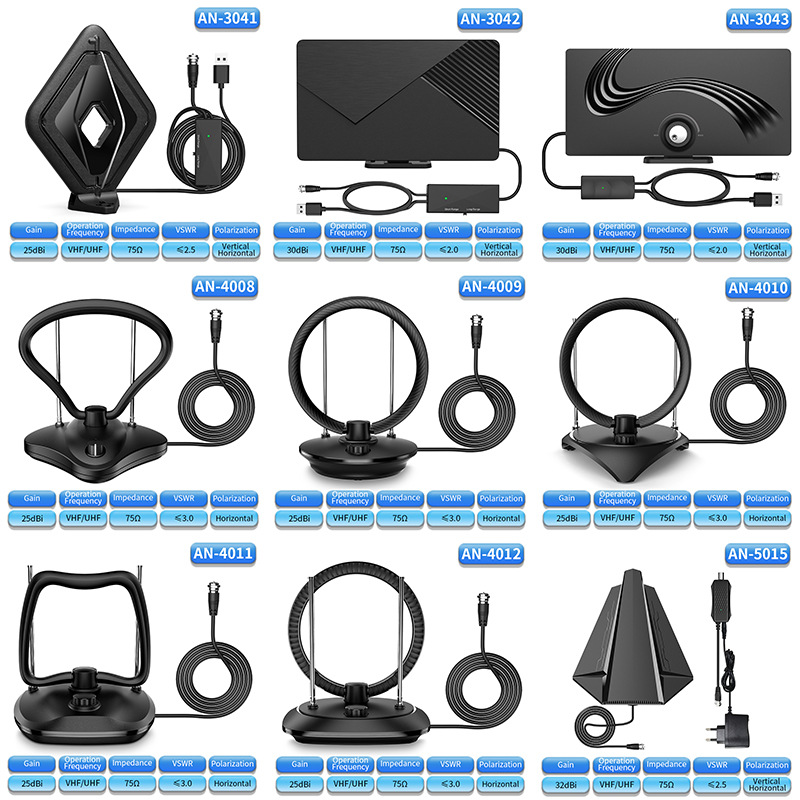 全球热卖电视天线支持ATSC DVB-T DVB-T2 ISDB-T 有FCC RED认证