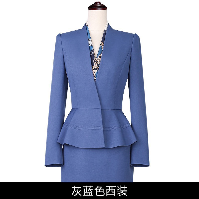 职业女裙套装米白色高端西装外套女西服时尚酒店经理美容师工作服|undefined