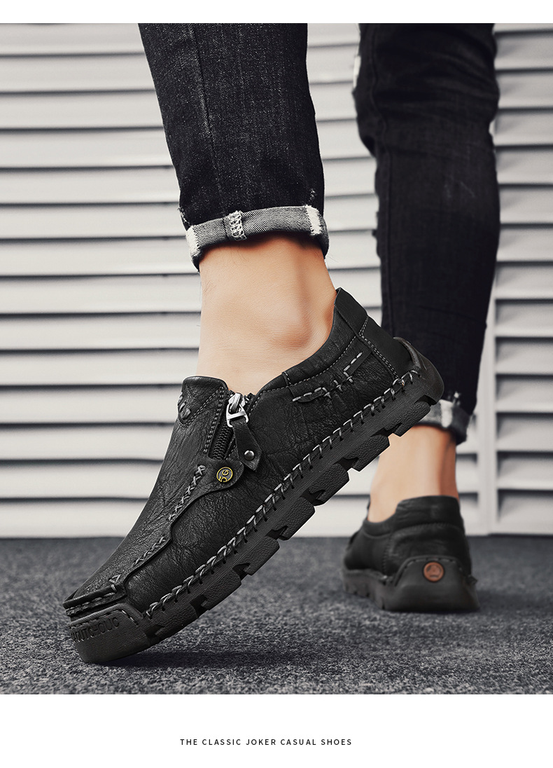 Spring And Autumn New Loafers Cross-Border Large Size Casual Slip-On Leather Men's Outdoor Hand-Sewn Driving Shoes_vogvips.com