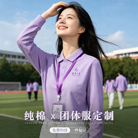 紫色长袖polo衫定制工作服秋季学校聚会团体班服T恤印绣logo