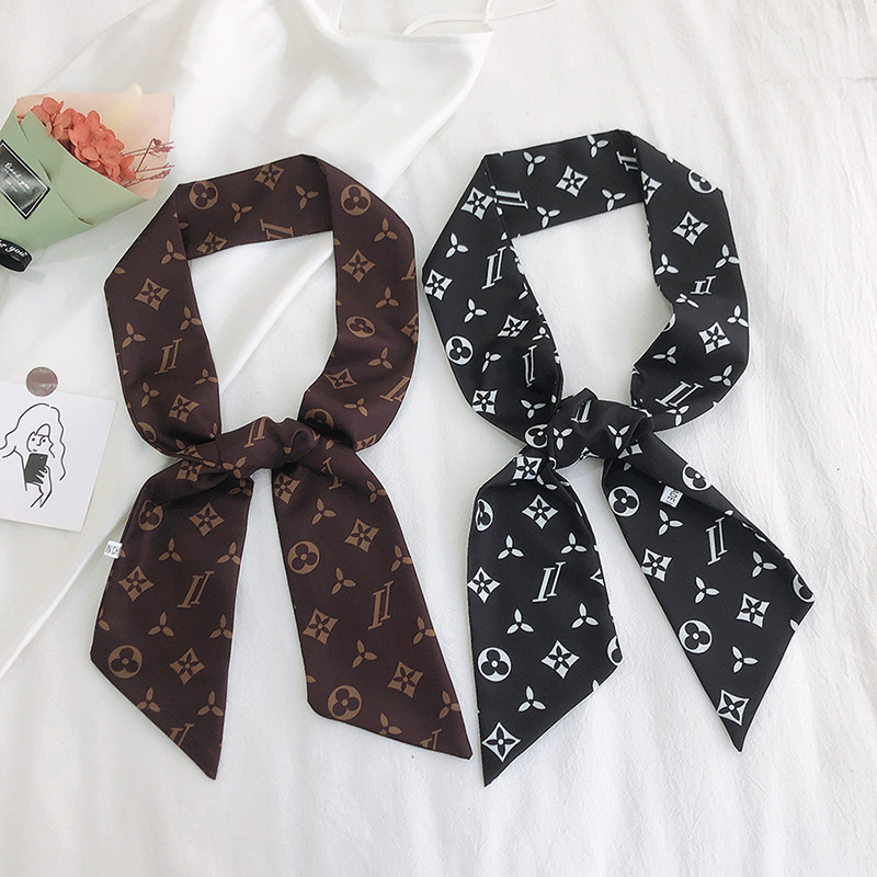 Corea del Sur delgada bufandas de seda larga y estrecha bufandas de correa flotante francesa impresión de mujer correa de cabello vinculante estilo sen simple accesorios de cabello retro