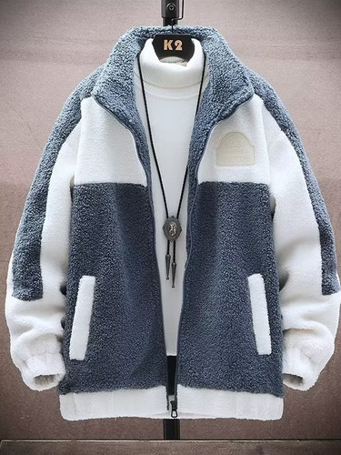Lambskin Fleece Jacket Men's Winter Coat Cotton Padded Coat Men's Fleece-lined Cotton Padded Jacket Trendy Boys Loose Fit