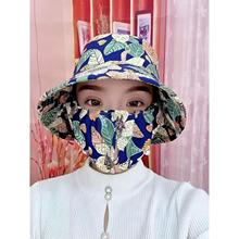 防风帽子印花遮脸2025户外春季帽透气骑车采茶遮阳一体新防晒口罩