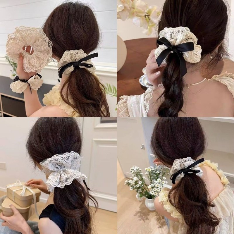 妖精のような気質〜レースのヘアゴム、蝶結び、花、サイド編み込み、カチューシャ、ローポニーテールヘアアクセサリー|undefined