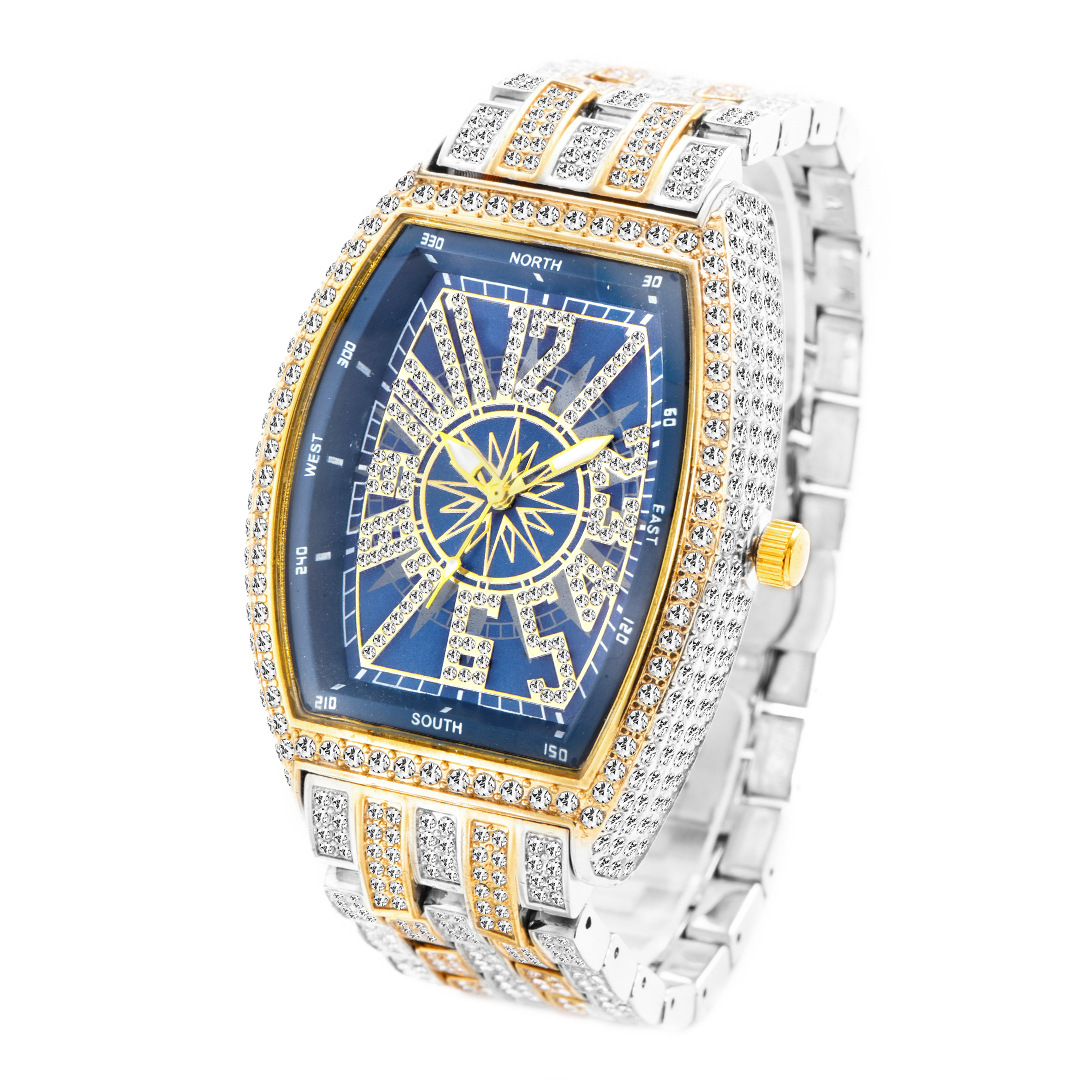 MISSFOX reloj de comercio exterior FM cielo estrellado personalidad de la moda digital en forma de barril completo diamante gran dial reloj de hombre