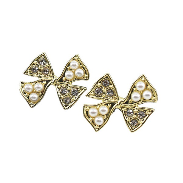 Fresh small cute elegant earrings with bow pearl