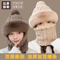 秋冬のマフラーの帽子にベルベットをつけて、屋外の耳保護の防風のぬいぐるみのニット帽のマスクを厚くします。