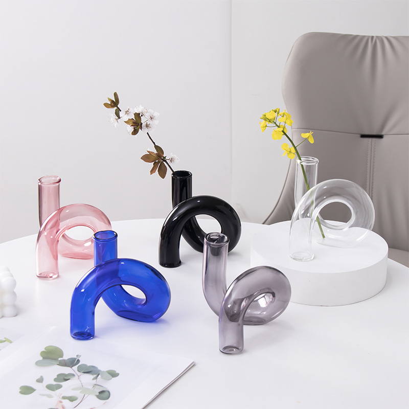 Flores de vidrio de forma diferente de color ornamentos de estilo nórdico irregular arreglos florales creativos para el hogar ornamentos de flor de sala de estar