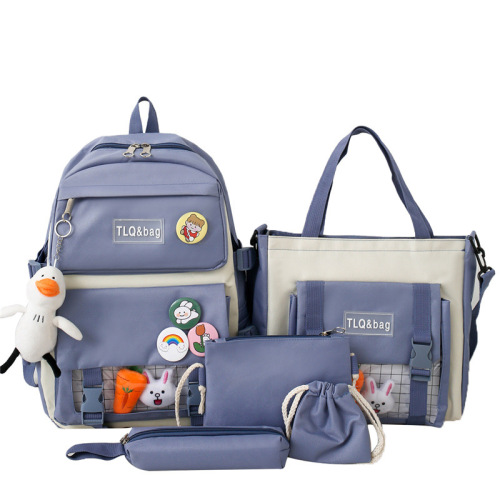 Junior high school student school bag female new Korean version Harajuku style large capacity five-piece set student backpack casual student backpack