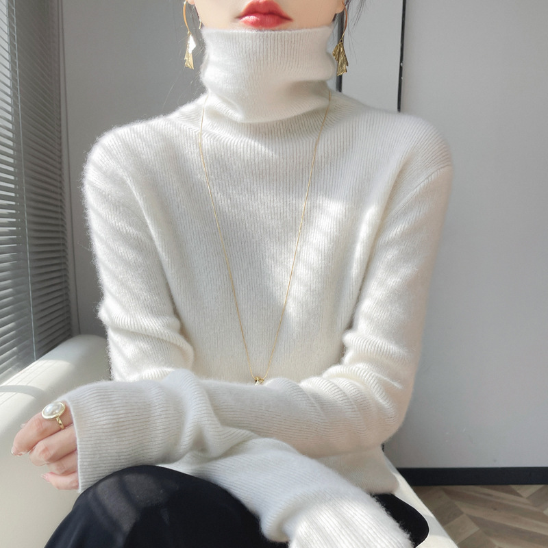 秋冬女装高领针织衫女士2025新款内搭修身打底衫软糯堆堆领毛衣|undefined