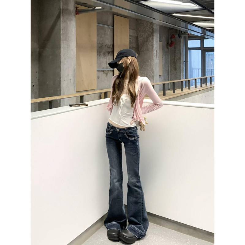 Yimengling Style Low-Waist Jeans for Women 2026 New American Style Dark Blue Spicy Girl Design Slightly Flared Pants