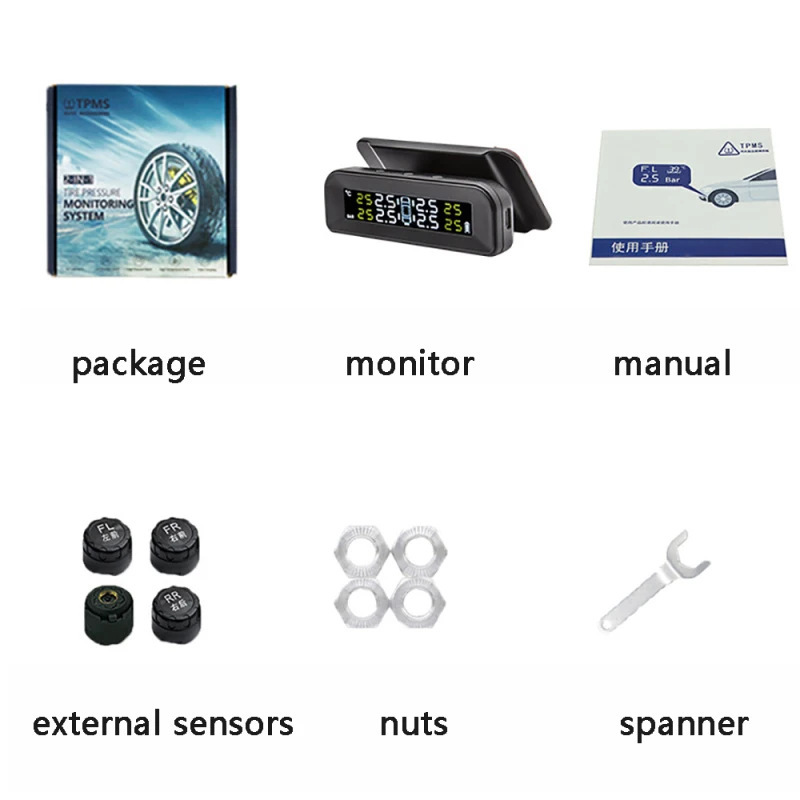 External Q 10% off Stacked Hidden Car Solar Wireless Tire Pressure Monitoring System with Human Voice and High Precision for Cars