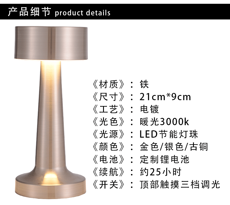跨境复古金属台灯充电氛围酒吧氛围灯咖啡厅餐厅酒店装饰台灯