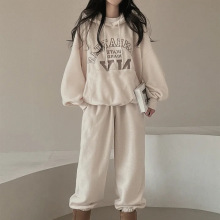 厂家德绒加绒套装女韩版柔软两件宽松秋冬休闲慵懒字母潮牌可外穿