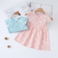 2024 Summer New Girls' Dress for Children, Loose Sleeveless Cotton Linn Princess Dress for Baby, Korean Version with Floral Patterns
