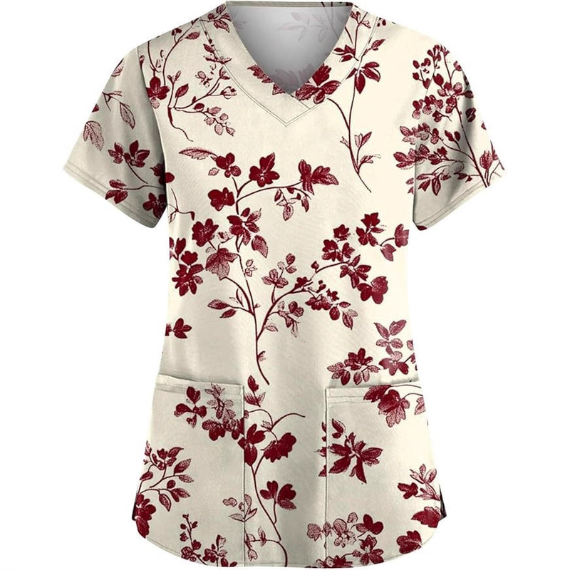 Women's Dinosaur Dog Cat Alpaca Animal Print Top Short Sleeve Cartoon Pattern V-Neck T-Shirt Nurse Uniform Women's Dinosaur Dog Cat Alpaca Animal Print Top Short Sleeve Cartoon Pattern V-Neck T-Shirt Nurse Uniform