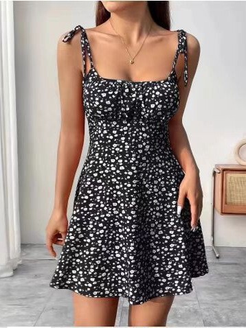 2025 Cross-border Amazon Wish Bestseller Summer French-style New Floral Strap Dress Short Skirt