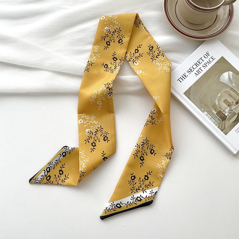 Bufandas de seda delgadas y largas para mujeres primavera y verano multifuncional bolsas de pelo atadas de pañuelo decorado correa de pelo tocado de correa