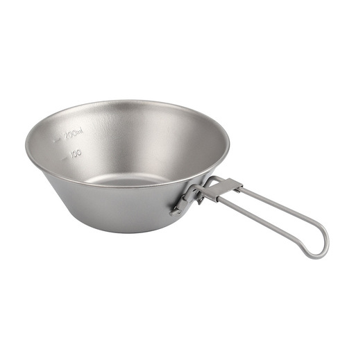 300ml Pure Titanium Snow Bowl Outdoor Camping Tableware Can Add LOGO Titanium Bowl with Folding Handle Manufacturer Wholesale