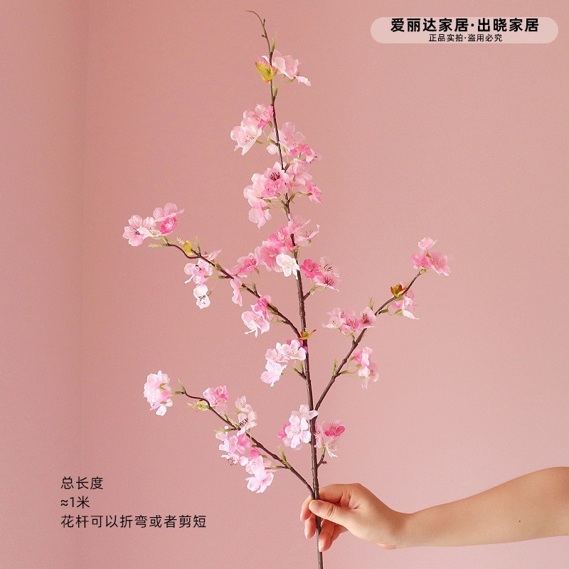 Flores de seda Decoración de interiores Decoración de flores de cerezo Mesa de comedor Flores florales Ramas de flores falsas sin baile Mueble de TV de flor de durazno