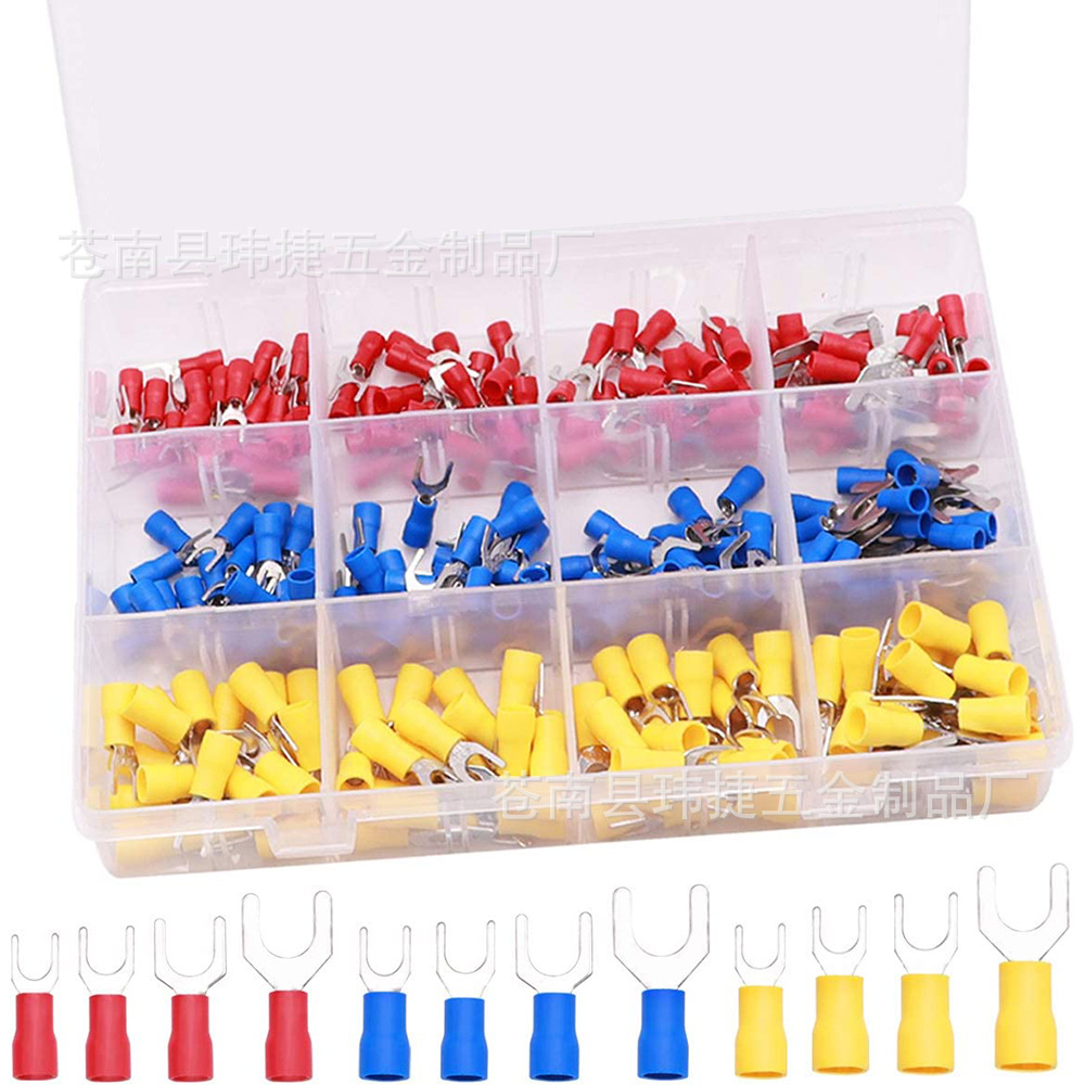 280pcs Brass U-shaped Copper Nose Forked Wiring Cold-pressed Terminal Pre-ulated Terminal Combination Set