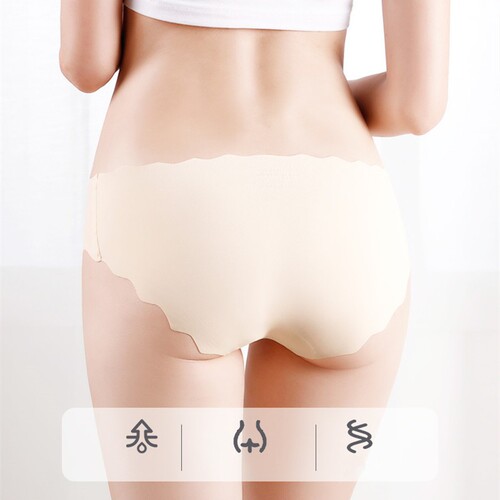 Ice silk three-sided wavy underwear for women, solid color cotton mid-waist shorts for girls, breathable large size women's briefs