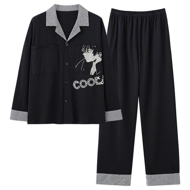 (2개) 남성 잠옷 코튼 긴팔 봄, 가을 남성 여름 얇은 느슨한 겨울 대형 홈웨어 캐주얼 슈트